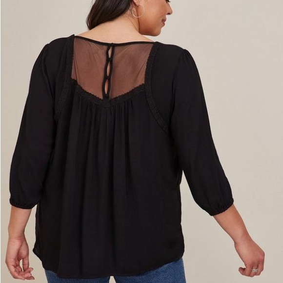 Gauze Embroidered & Crochet Trim Torrid Blouse - Picture 3 of 11